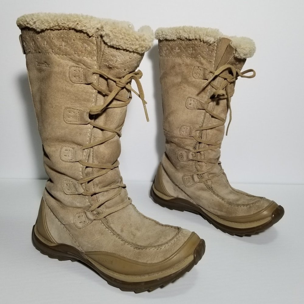 Caterpillar Beige Suede Polartec Lined Mid Calf Lace Up Winter Boots